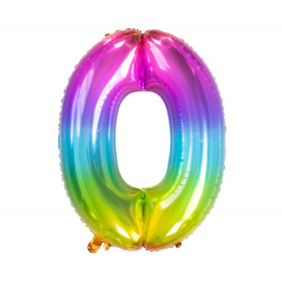 Balónek fóliový 85 cm číslo 0 duhový                    