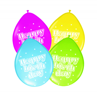 Balónky latexové Happy Birthday s puntíky neon 8 ks                    
