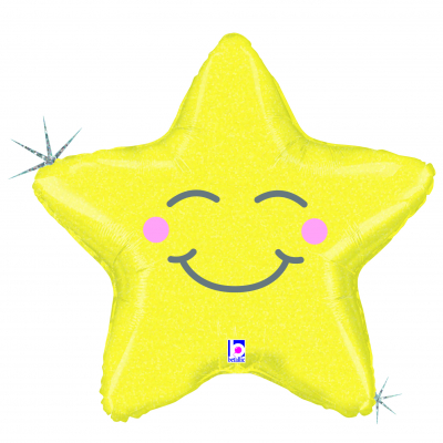 Balónek foliový hvězda žlutá smajlík                    