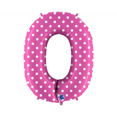 Balónek fóliový 102 cm číslo 0 růžový puntík                    