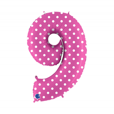 Balónek fóliový 102 cm číslo 09 růžový puntík                    