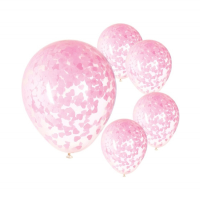 Balónky latexové s konfetami růžová srdíčka 5 ks                    