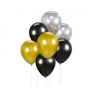 Balónky latexové černé, zlaté, stříbrné 7 ks                    