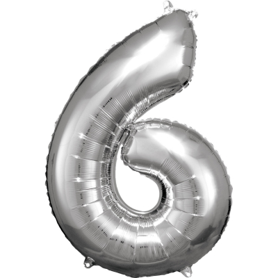 Balónek foliový číslo 88 cm 6 stříbrný                    