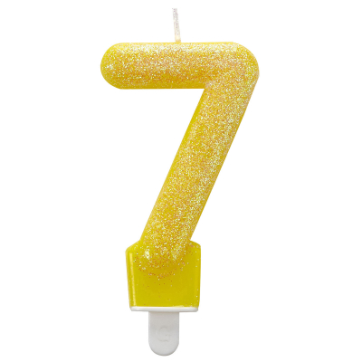 Svíčka dortová glitr žlutá číslo 7                    