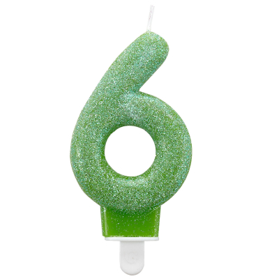 Svíčka dortová glitr zelená číslo 6                    