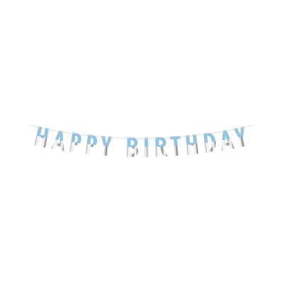 Banner Happy Birthday modrý, stříbrný                    