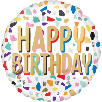 Balónek foliový Happy Birthday barevné konfety                    