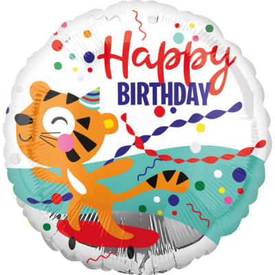 Balónek foliový Happy Birthday tygr kolo                    
