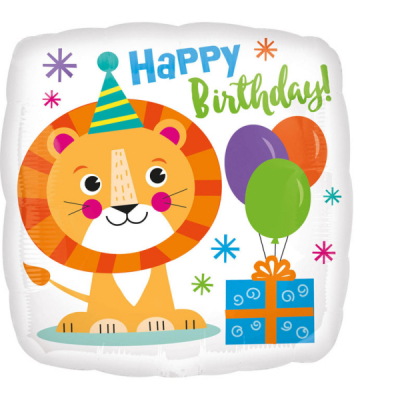 Balónek foliový Happy Birthday lev čtverec                    