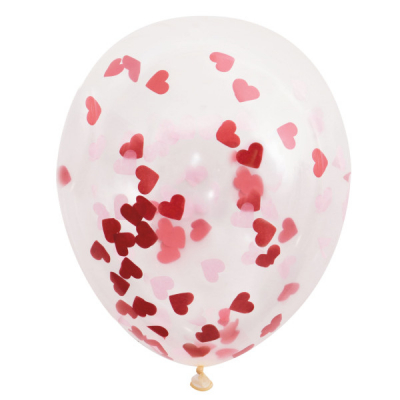 Balónky latexové s konfetami srdce červené, růžové 5 ks                    