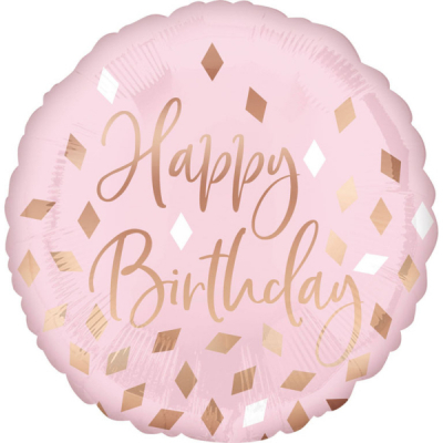 Balónek foliový Happy Birthday rose gold s konfetami                    