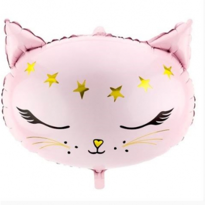 Balónek fóliový Kočka růžová s hvězdami                    
