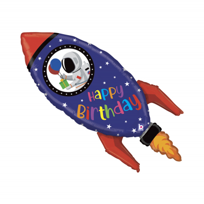 Balónek fóliový Happy Birthday raketa modrá                    