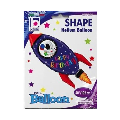 Balónek foliový Happy Birthday raketa modrá                    