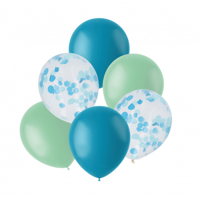 Balónky latexové s konfetami modré, mintové 6 ks                    