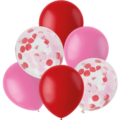 Balónky latexové s konfetami růžové, červené 6 ks                    
