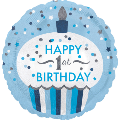 Balónek foliový 1.narozeniny Cupcake modrý                    