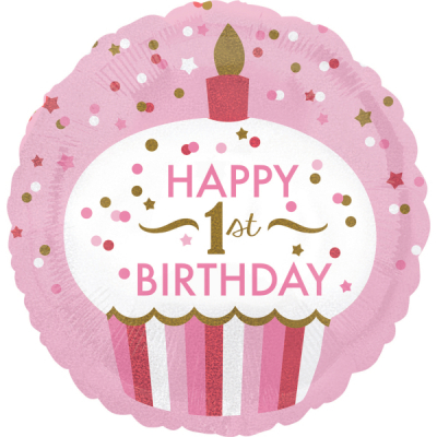 Balónek foliový 1.narozeniny Cupcake růžový                    