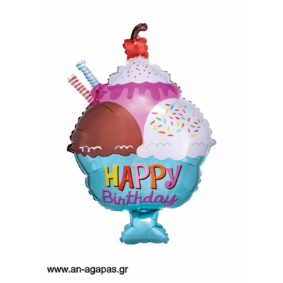 Balónek fóliový Happy Birthday zmrzlinový pohár                    