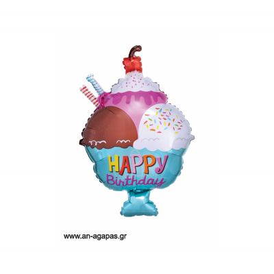 Balónek fóliový Happy Birthday zmrzlinový pohár                    