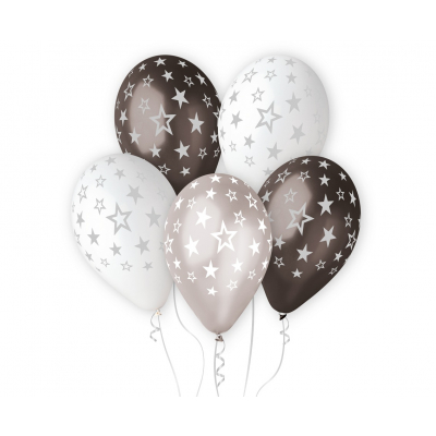 Balónky latexové hvězdy stříbrné, bílé, černé 12 ks                    