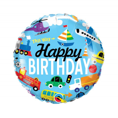 Balónek fóliový Happy Birthday dopravní prostředky                    