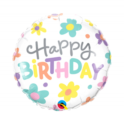 Balónek fóliový Happy Birthday barevné květiny                    
