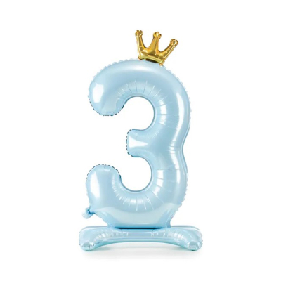 Levně Balónek fóliový Stojící číslo s korunkou světle modrá 84 cm - Číslice 3 Albi
