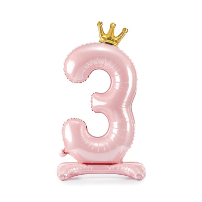 Levně Balónek fóliový Stojící číslo s korunkou růžová 84 cm - Číslice 3 Albi