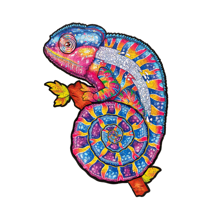                             Dřevěné puzzle - Hypnotický chameleon                        