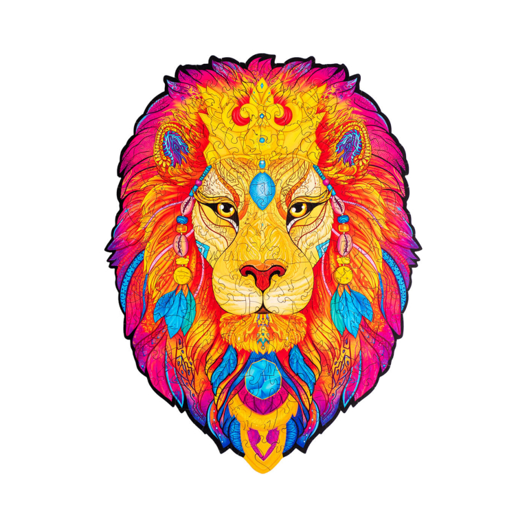                             Dřevěné barevné puzzle - Tajemný lev                        