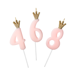 Svíčky dortové růžové s korunkou čísla